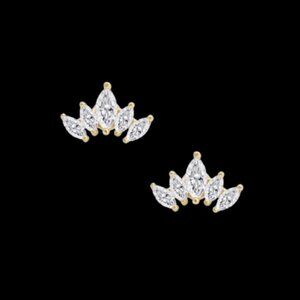 9kt Solid Gold Marquise Cut CZ Five Petal Lotus Stud Earrings